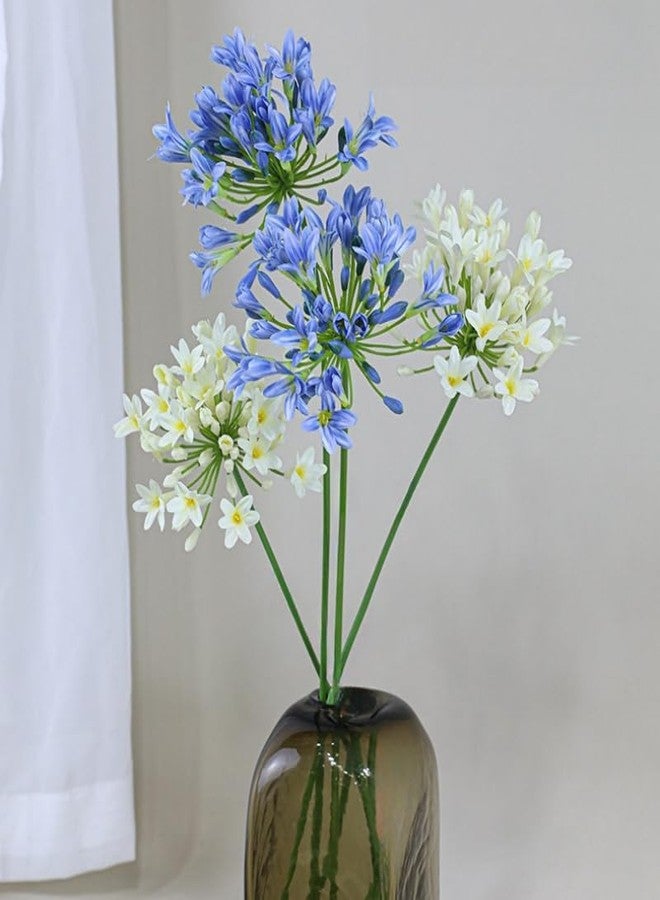 DODXIAOBEUL 3 Pcs Long Stem Artificial Flowers,26" Blue Artificial African Agapanthus,Silk Flowers for Wedding Bouquet Home Hotel Arrangement Party Decor - Image 3