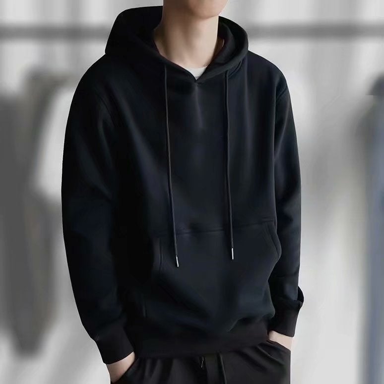 Mens Plush Hoodie Trendy Thickened Winter Coat Sweatshirt Blue  - Image 3
