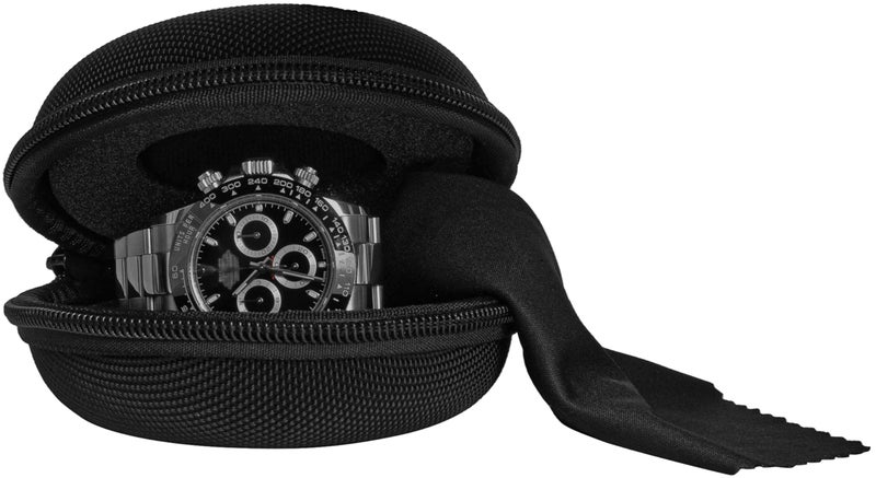 WATCHPOD Travel Watch Case | Single Watch Box w/Zipper for Storage | Cushioned Round Portable Watch Case for Travel | Fits all Wristwatches and Smart Watches up to 50mm (Black) - Image 2
