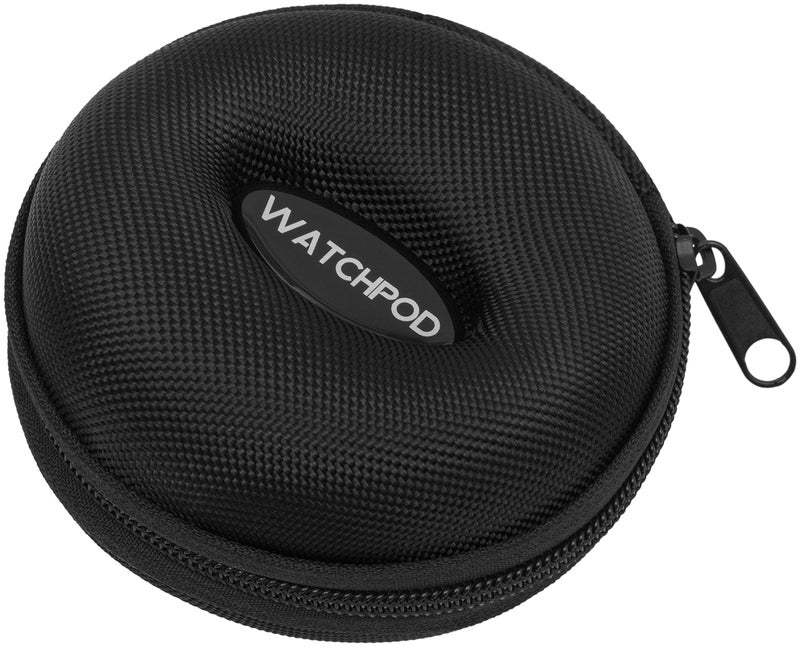 WATCHPOD Travel Watch Case | Single Watch Box w/Zipper for Storage | Cushioned Round Portable Watch Case for Travel | Fits all Wristwatches and Smart Watches up to 50mm (Black) - Image 1