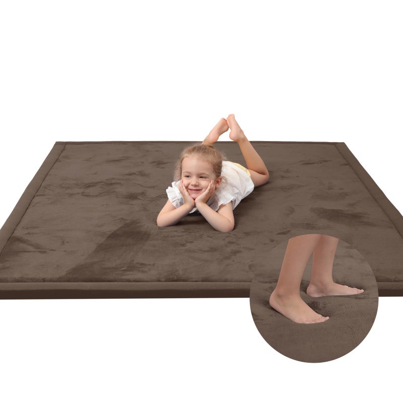 Huloo Sleep Baby Play Mat for Floor,1.3" Thick Elasti-Foam 74Ã—50 Playpen Mat for Toddlers Infant kids,Water-Repellent Soft Coral Velvet for Tummy Time, Non-Slip Backing for Crawling,Tatami Style(Dark Brown) - Image 1