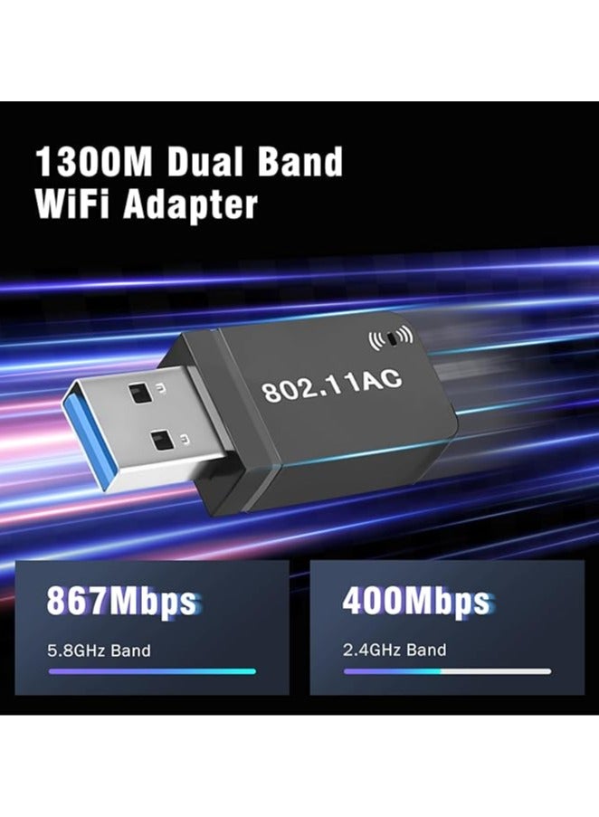 General USB WLAN Stick, 1300 Mbit/s USB WLAN Adapter, Dual-Band WiFi Stick (up to 867Mbps 5.8GHz/400Mbps 2.4GHz), USB3.0 for PC/Desktop/Laptop, Compatible with Windows XP/11/10/8.1/8/7/, Mac OS  - Image 2