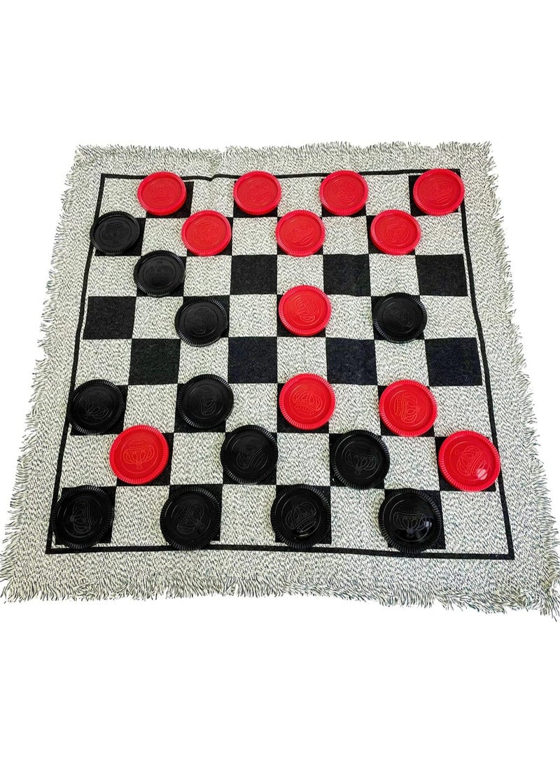 Yuanhe Large Checkers Set Three in One Game Including Double Sided Carpet Tic Tac Toe Classic Indoor Outdoor Yard Game - Image 1