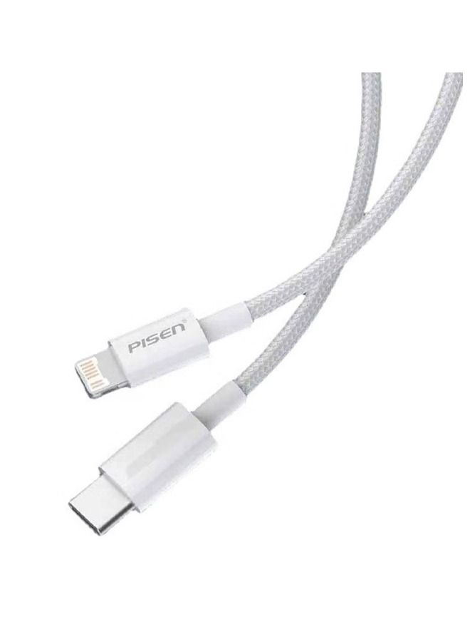 Pisen PD 20W Premium Nylon Braided USB C to Lightning Fast Charging Cable 1.2M White - Image 1