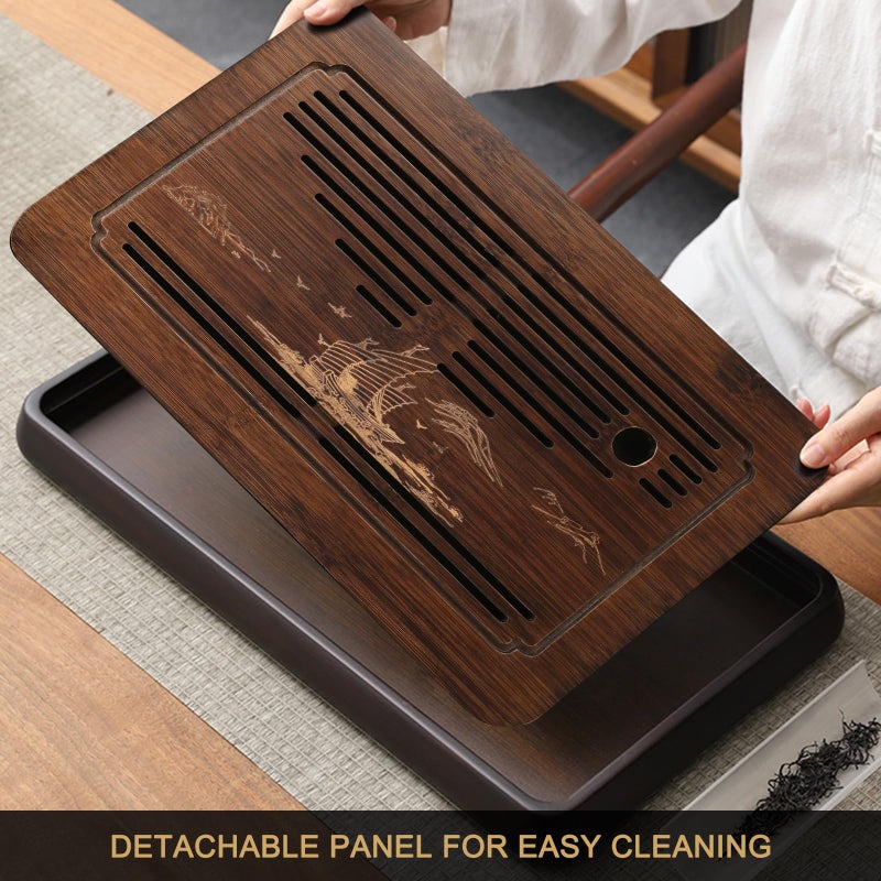 U-Fine Ufine 15 Inch Bamboo Gongfu Tea Tray with Water Storage Drainage Chinese Kung Fu Tea Serving Tray Tea Table Box Gift Set - Image 3
