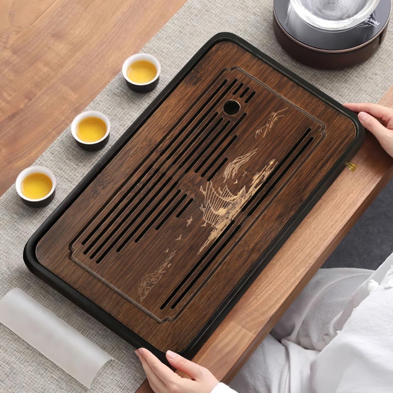 U-Fine Ufine 15 Inch Bamboo Gongfu Tea Tray with Water Storage Drainage Chinese Kung Fu Tea Serving Tray Tea Table Box Gift Set - Image 2