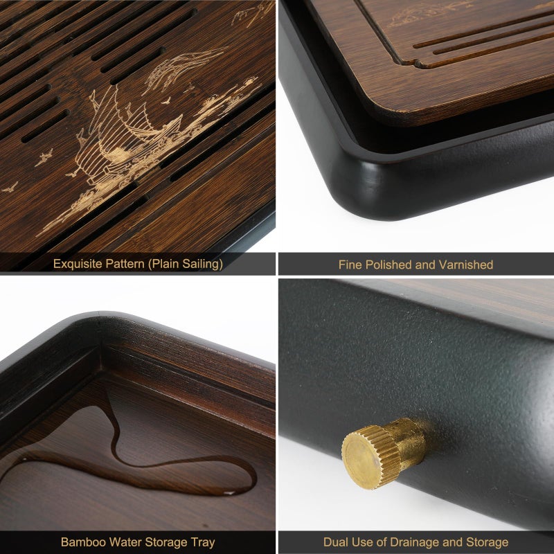 U-Fine Ufine 15 Inch Bamboo Gongfu Tea Tray with Water Storage Drainage Chinese Kung Fu Tea Serving Tray Tea Table Box Gift Set - Image 4