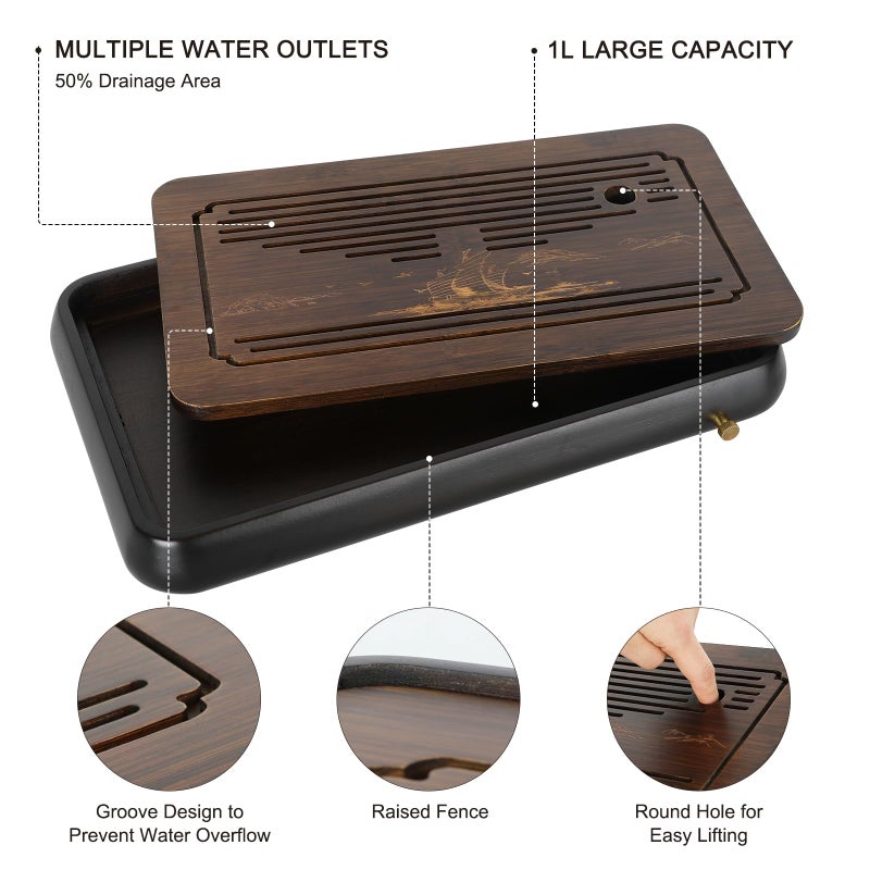 U-Fine Ufine 15 Inch Bamboo Gongfu Tea Tray with Water Storage Drainage Chinese Kung Fu Tea Serving Tray Tea Table Box Gift Set - Image 5