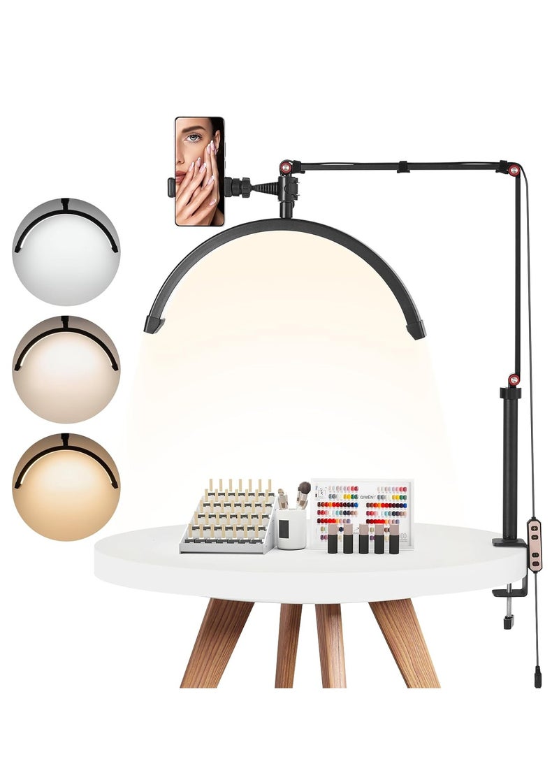 Arabest Eyelash LED Desk Light,20W Half Moon Lamp for Lash Extension with Phone Holder,Lighting for Beauty,Skincare,Lashes,Eyebrows,Tattoo Artists,Filming Content Creation,3 Colors Light Brightness Adjustable(Black) ﻿  - Image 1