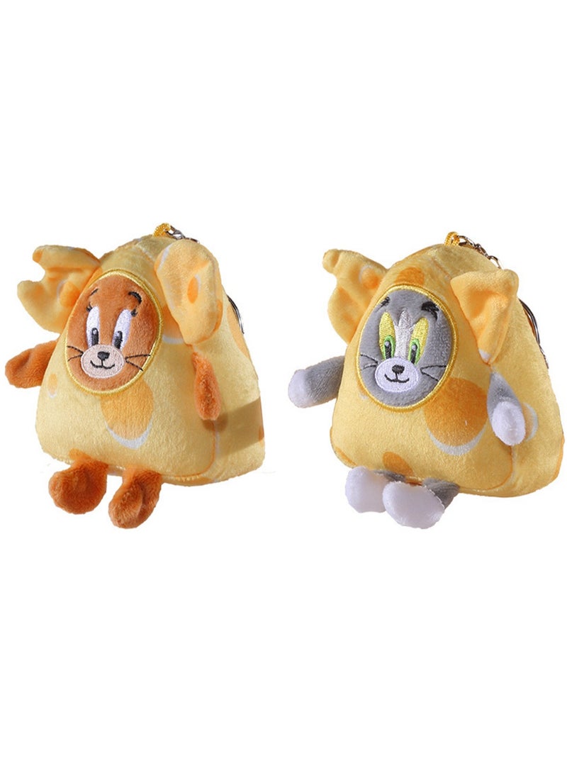2-Piece Tom-Cat with Jerry-Mouse Stuffed Plush Toy Backpack Shoulder Bag Accessory Stuffed Animal Keychain Birthday Gift for Girls and Boys（10cm-Cheese Style） - Image 1