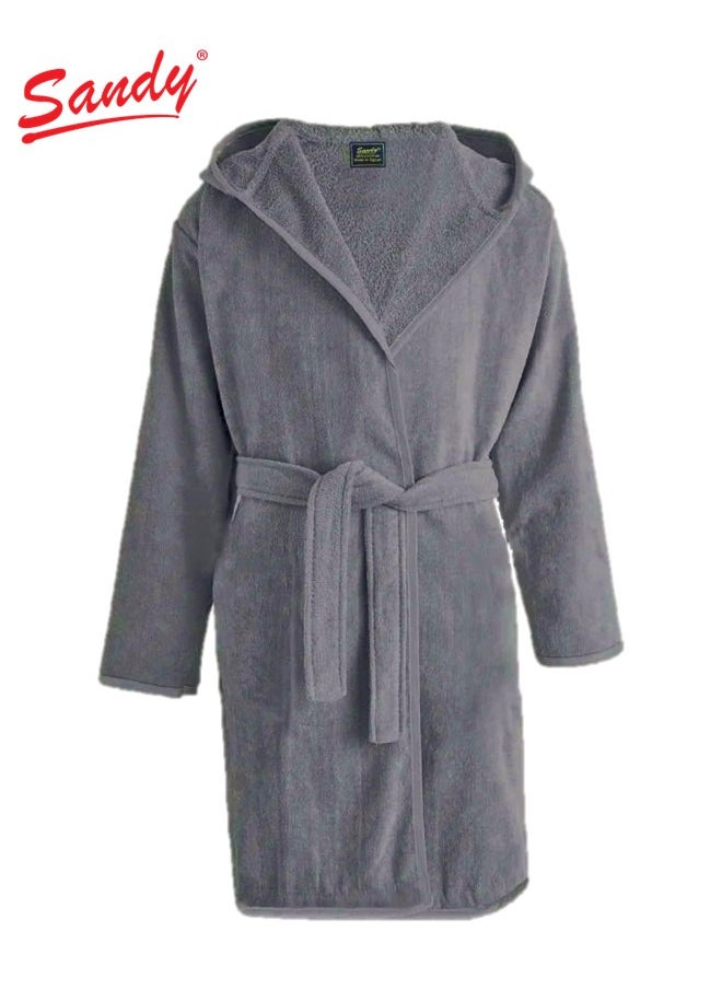Sandy Sandy Kids Bathrobe with Hood, 100% Cotton Highly Absorbent, Unisex Plush Robe, Made in Egypt, Size XS, Grey  - Image 1