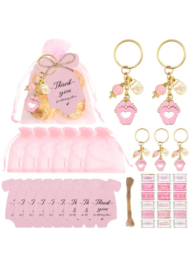 جاياتو مجموعة هدايا وردية شكرًا للفتيات  هدايا رائعة للحفلات على شكل سلسلة مفاتيح مع حقائب الأورجانزا والملصقات والبطاقات  مجموعة هدايا عيد الميلاد  هدايا استحمام الطفل والحدث - Image 1