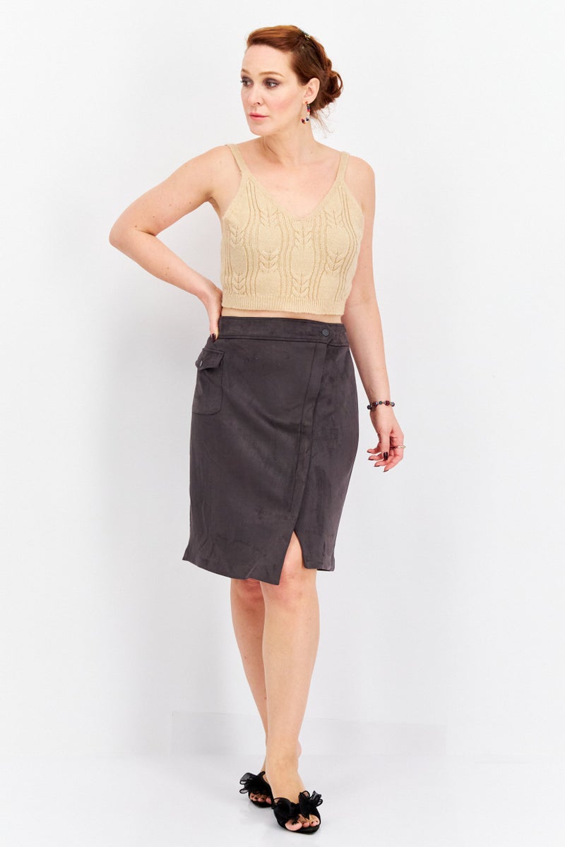 ANNE KLEIN Women Plain Mini Skirt, Grey - Image 3