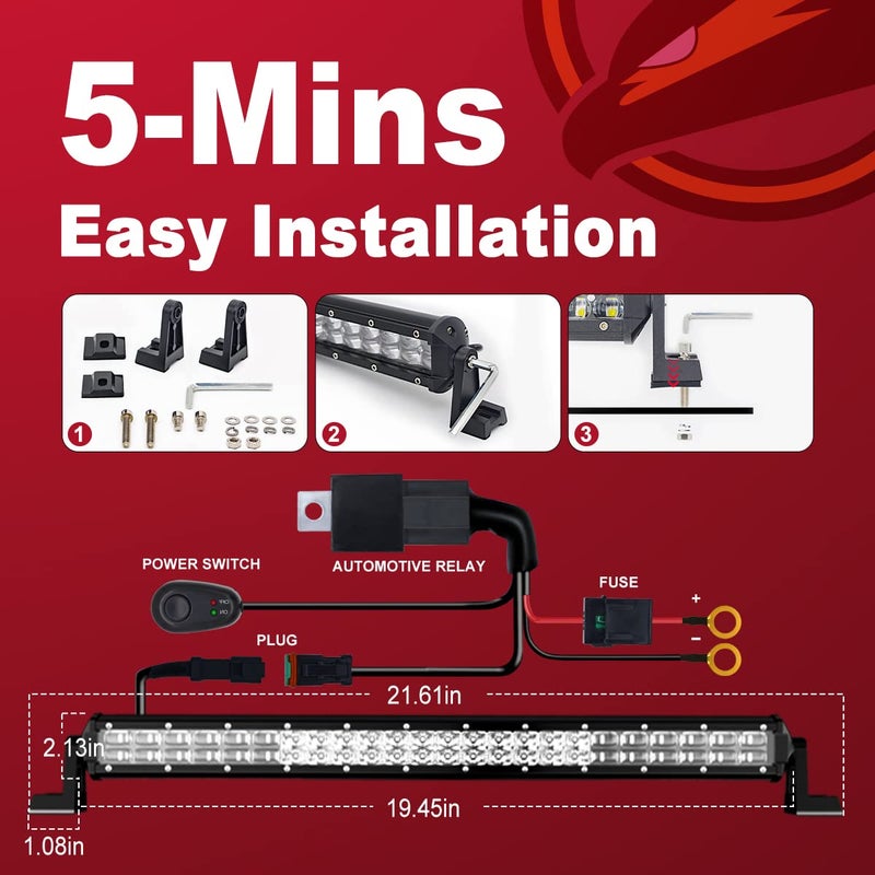 Firehawk LED Light Bar 20 Inch 50,000LM, 2026 New Japanese L-A-B Chips, Spot Flood Combo Beam, Driving Off Road Fog Work for Truck Pickup ATV UTV SUV Cart IP68 Waterproof with 12V Wiring Harness kit - Image 5