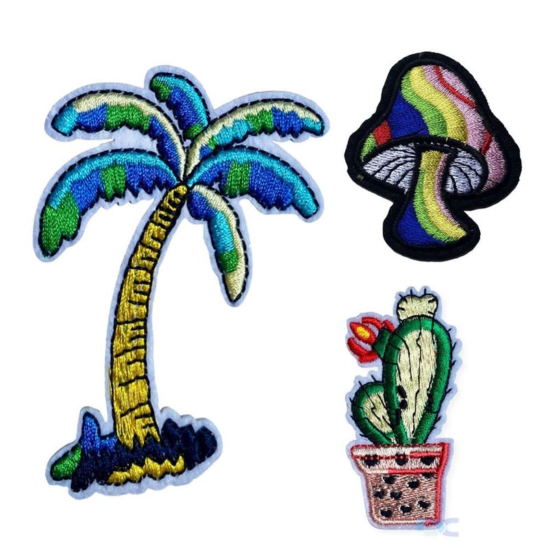 Daily Crafts Daily Crafts Kids Embroidered 5 pcs Patches Cactus Mushroom Palm Trees Sew OnIron On Patch Applique Clothes Dress Plant Hat Jeans Sewing Flowers Applique DIY Accessory Patches  - Image 2