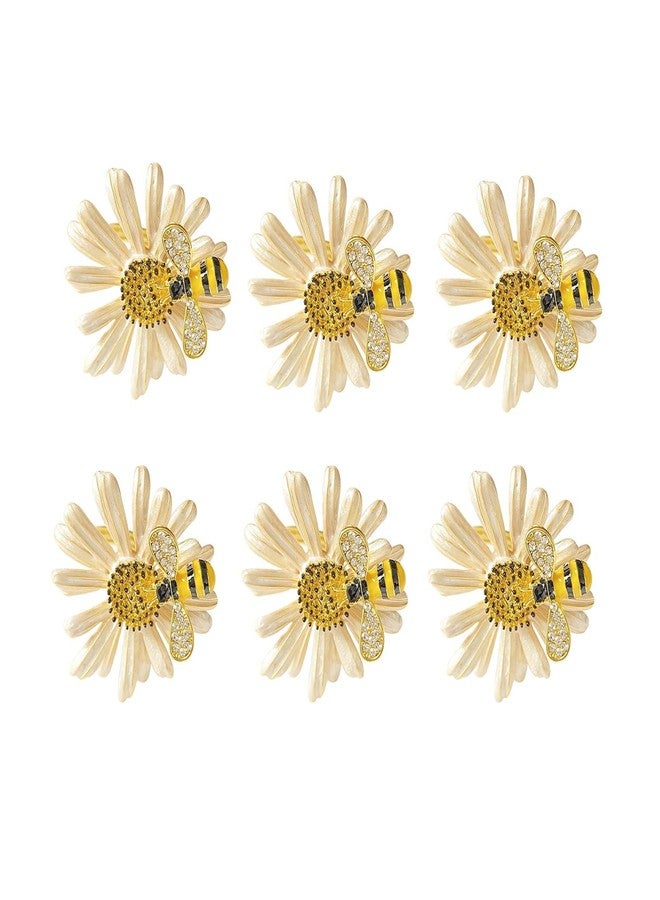 Eaferm Set of 6 Bee Napkin Rings Modern Daisy Flower Napkin Holder Tablescape Table Place Setting Party Wedding Dining Decor Accessories (Cream)