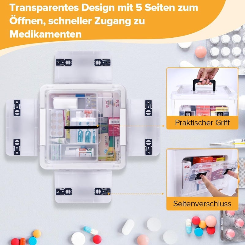 Excefore 18QT Large Capacity Medicine Storage Box with Wheels and Handle, Clear Plastic Medical Organizer with Removable Tray, Multipurpose First Aid Supply Chest for Home and Travel - Image 2