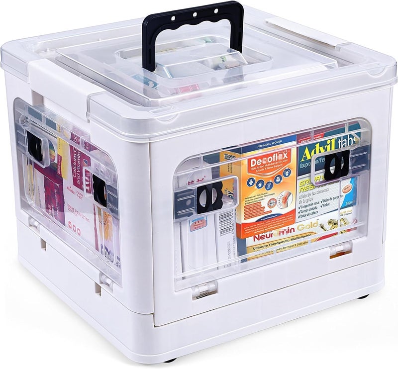 Excefore 18QT Large Capacity Medicine Storage Box with Wheels and Handle, Clear Plastic Medical Organizer with Removable Tray, Multipurpose First Aid Supply Chest for Home and Travel - Image 1