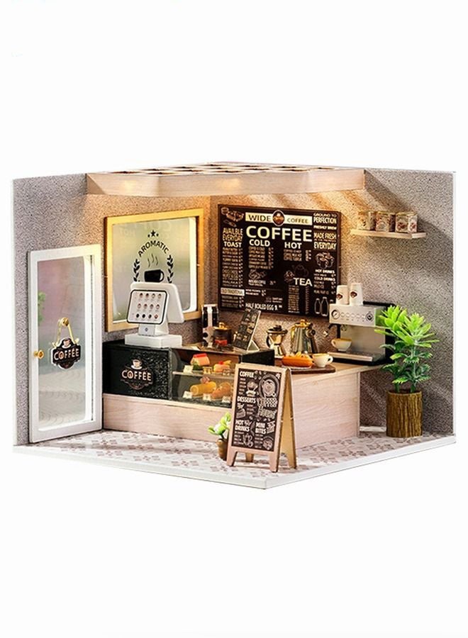 DURKU DIY Coffee Shop Miniature Dollhouse Kit with Wooden Accessories and Furniture for Kids, Teens, and Adults - Image 1