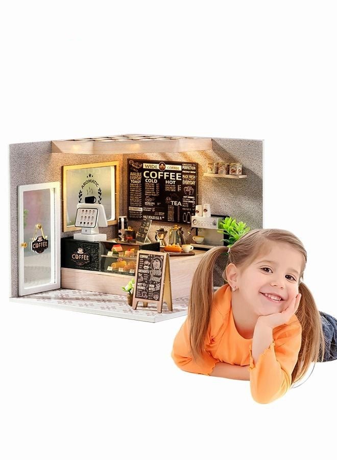 DURKU DIY Coffee Shop Miniature Dollhouse Kit with Wooden Accessories and Furniture for Kids, Teens, and Adults - Image 3