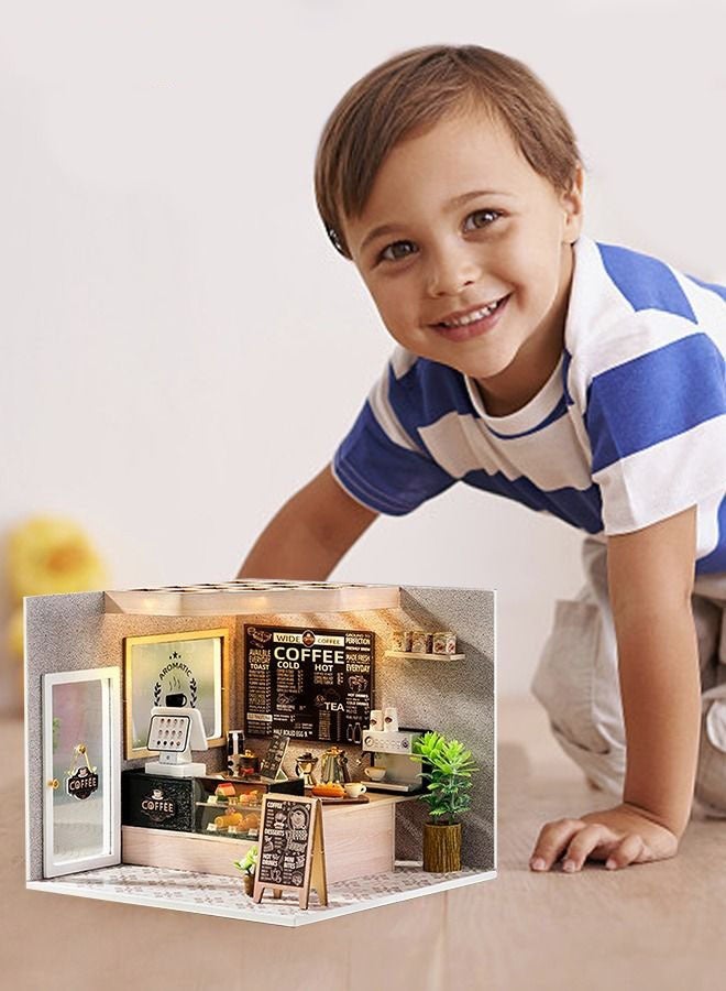 DURKU DIY Coffee Shop Miniature Dollhouse Kit with Wooden Accessories and Furniture for Kids, Teens, and Adults - Image 2