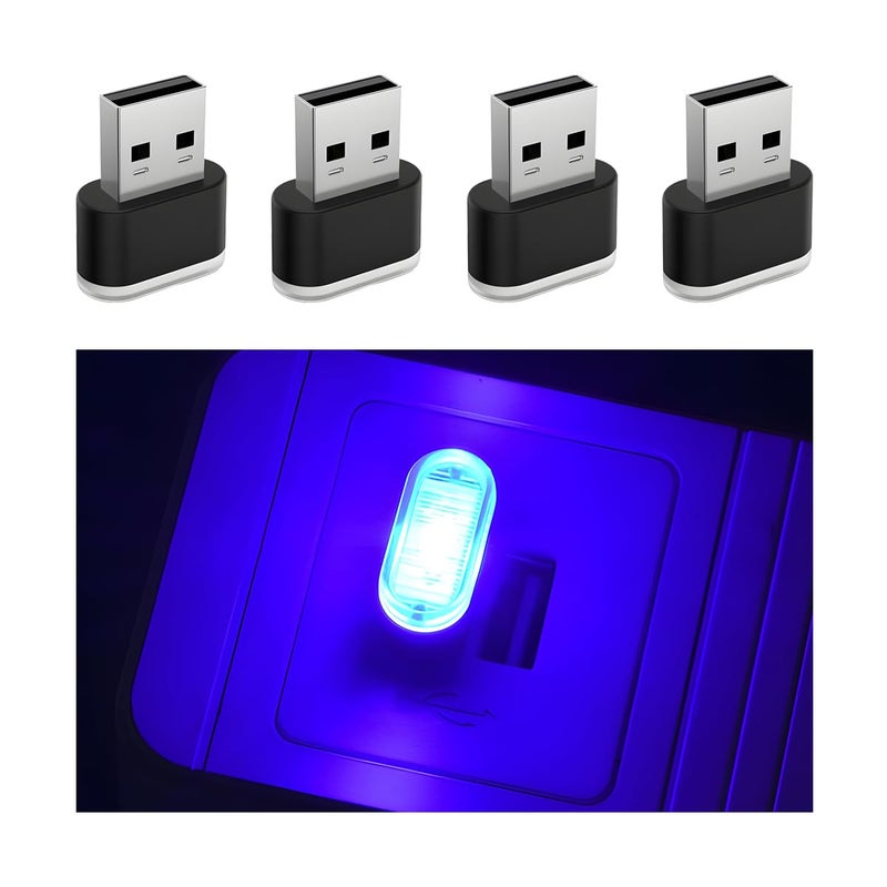 FALVFUN 4PCS USB LED Car Interior Atmosphere Lamp Portable Plugin Mini Vehicle Night Light Automotive Trunk Ambient Lighting Decoration Kit Universal for SUV Sedan Truck Blue - Image 3