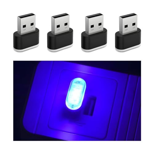 FALVFUN 4PCS USB LED Car Interior Atmosphere Lamp Portable Plugin Mini Vehicle Night Light Automotive Trunk Ambient Lighting Decoration Kit Universal for SUV Sedan Truck Blue - Image 1