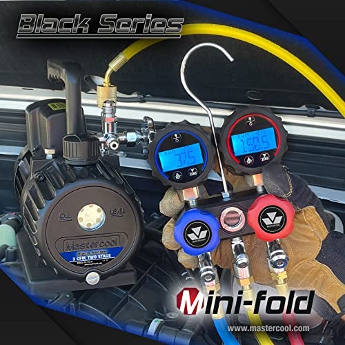 MASTERCOOL ماستركول ميني R1234yf مانيفولد رقمي من الألمنيوم مع خراطيم بطول 3-72 بوصة وموصلات يدوية R1234yf مُعبأة في حقيبة حمل بسحاب، 82172، سلسلة سوداء - Image 4