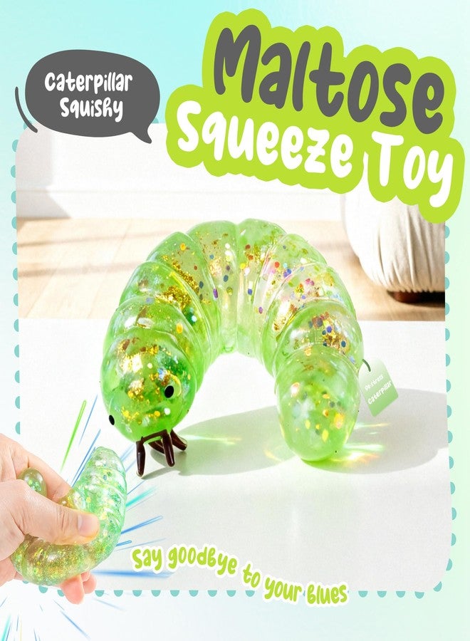 EVDERS Squishy Caterpillar Sugar Stress Balls for Kids Adults Slug Sensory Fidget Toys Slow Rising Squeeze Ball for Anxiety Relief Stretchy Caterpillar Stress Toys for Boys and Girls Party Favors (Green) - Image 4