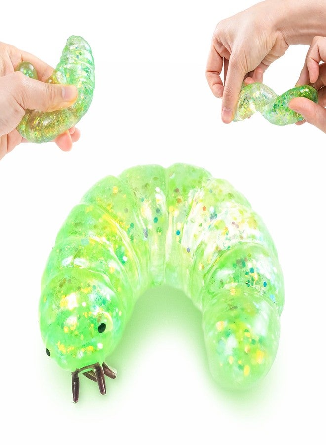 EVDERS Squishy Caterpillar Sugar Stress Balls for Kids Adults Slug Sensory Fidget Toys Slow Rising Squeeze Ball for Anxiety Relief Stretchy Caterpillar Stress Toys for Boys and Girls Party Favors (Green) - Image 1