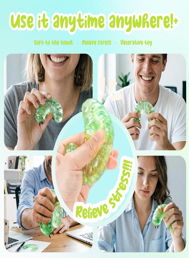 EVDERS Squishy Caterpillar Sugar Stress Balls for Kids Adults Slug Sensory Fidget Toys Slow Rising Squeeze Ball for Anxiety Relief Stretchy Caterpillar Stress Toys for Boys and Girls Party Favors (Green) - Image 5
