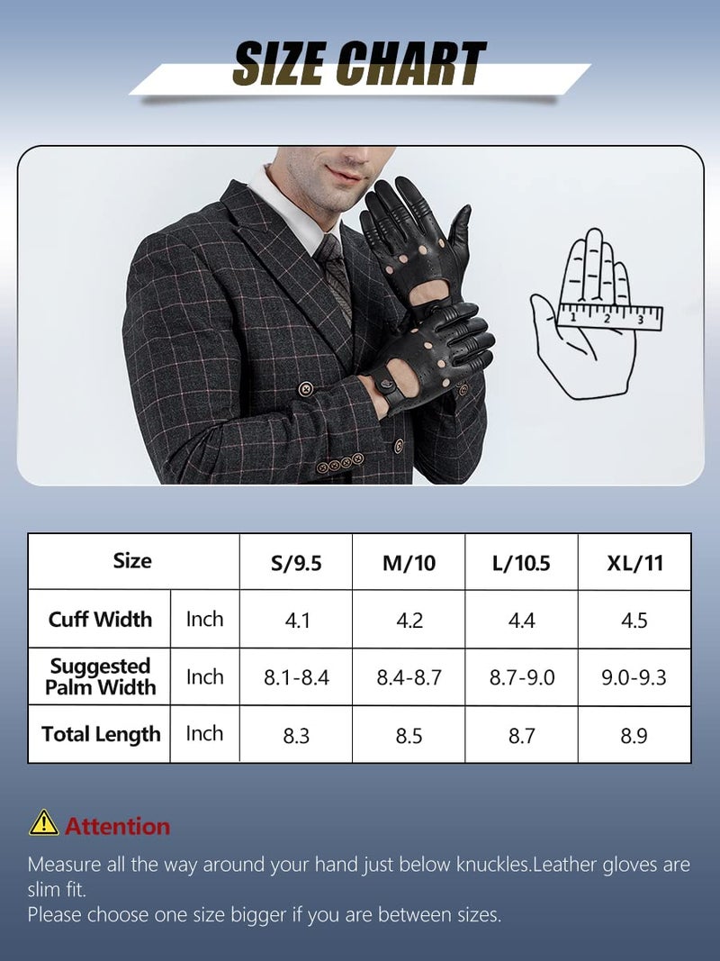 GSG Men Leather Gloves Black Driving Cycling Touchscreen Motorcycle Unlined Gloves 10