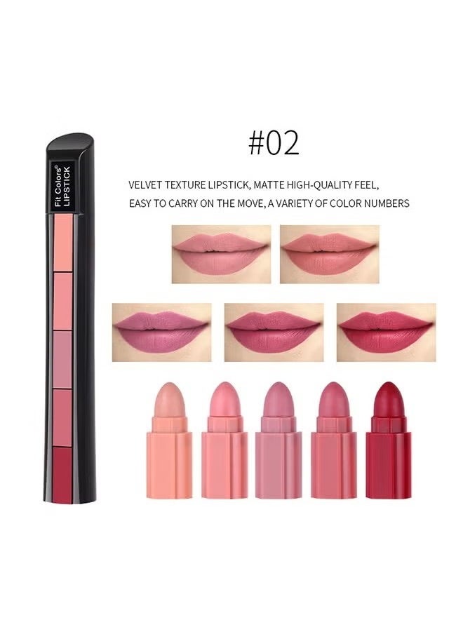 Fit Colors - 5 Colors Nude Matte Finish 5 in 1 Lipstick- Long Lasting Waterproof Lipstick (02#NUDE) - Image 1