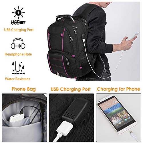 LTINVECK Extra Large Backpack,TSA Friendly Travel Laptop Computer Backpack for Men Women with USB Charging Port,RFID Water Resistant Big Business Backbag Fits 17.3 Inch Laptops,Purple - Image 3