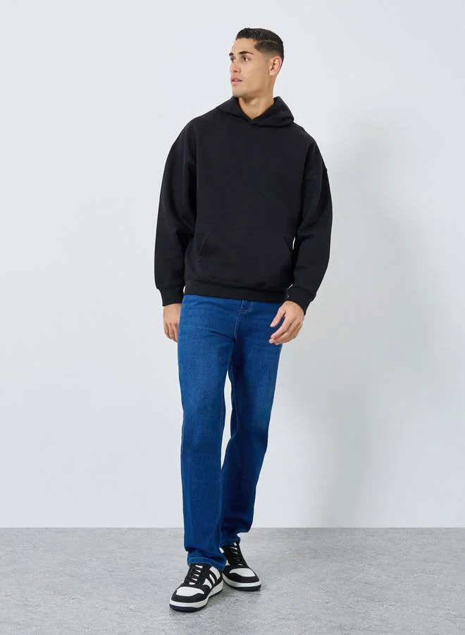 Styli Styli Black Oversize Fit Back Slogan Print Hoodie