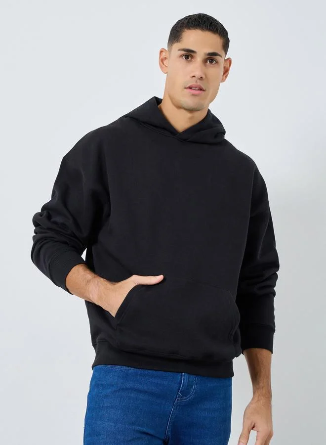 Styli Styli Black Oversize Fit Back Slogan Print Hoodie