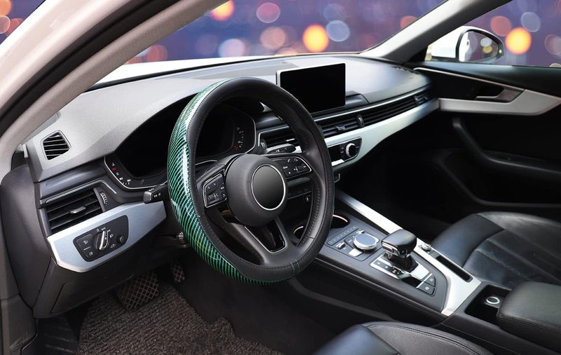 ZHOL Carbon Fiber Steering Wheel Cover - 15 Inch Green - Image 4