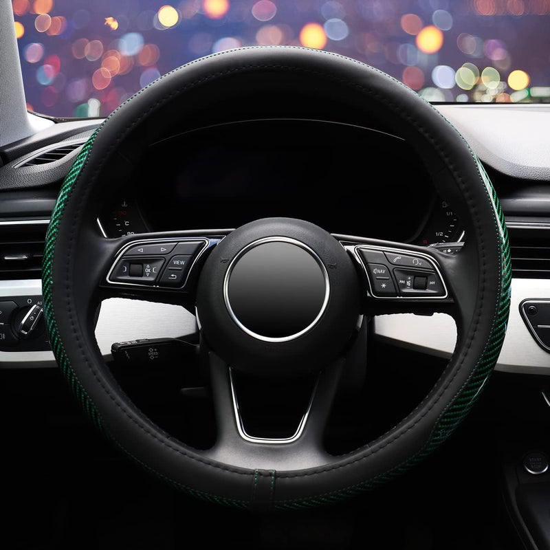 ZHOL Carbon Fiber Steering Wheel Cover - 15 Inch Green - Image 2
