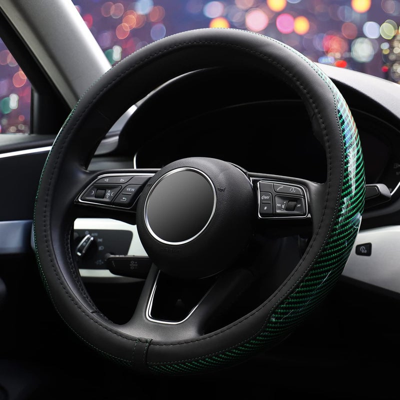 ZHOL Carbon Fiber Steering Wheel Cover - 15 Inch Green - Image 3