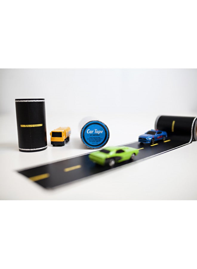 Car Tape شريط السيارة، طويل وعريض جداً! 3.5 بوصة × 50 قدم، شريط طريق سيارة للأطفال، ملحق رائع لسيارات الصب والقطارات. ملصق مع شارع مطبوع للعب على الأرض. - Image 3