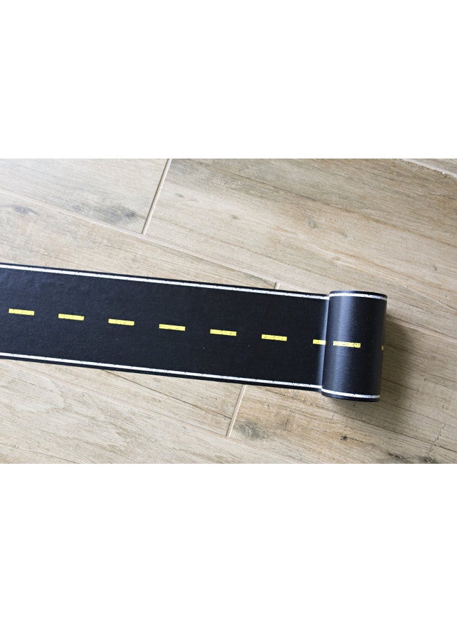 Car Tape شريط السيارة، طويل وعريض جداً! 3.5 بوصة × 50 قدم، شريط طريق سيارة للأطفال، ملحق رائع لسيارات الصب والقطارات. ملصق مع شارع مطبوع للعب على الأرض. - Image 1