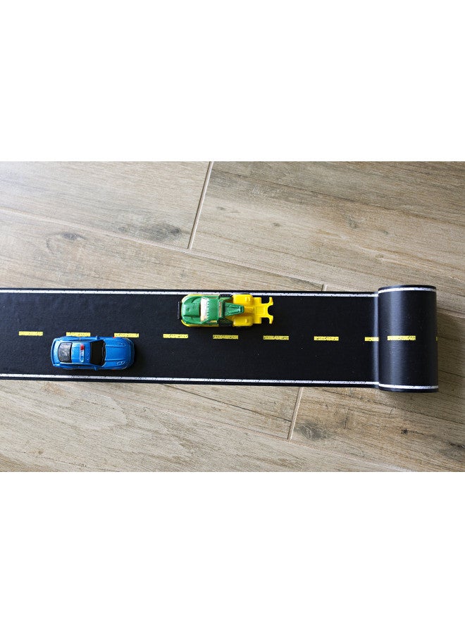 Car Tape شريط السيارة، طويل وعريض جداً! 3.5 بوصة × 50 قدم، شريط طريق سيارة للأطفال، ملحق رائع لسيارات الصب والقطارات. ملصق مع شارع مطبوع للعب على الأرض. - Image 2