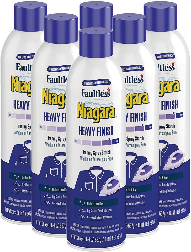 Niagara Heavy Starch Spray (20 oz, 6-Pack) - Heavy Finish Liquid Starch: Iron Aid Spray Pack for Clothes & Fabrics - Image 1