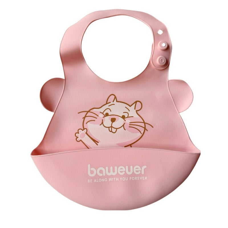 Genaric Waterproof Silicone Baby Bib: Features a wide pocket to catch food and help keep clothes clean, with easy-to-adjust back buttons for a comfortable fit as the child grows. - Image 1
