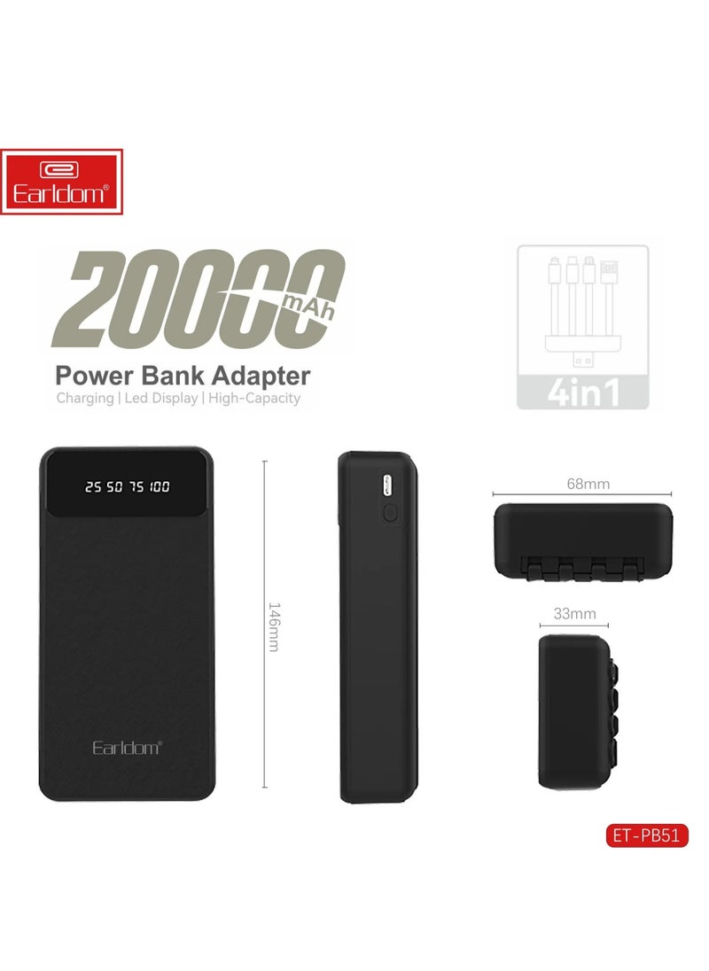Earldom - باور بانك ET-PB51 بسعة 20000 مللي أمبير في الساعة مع سعة عالية ومنفذي USB وشحن سريع وشاشة LED للهواتف الذكية - Image 1