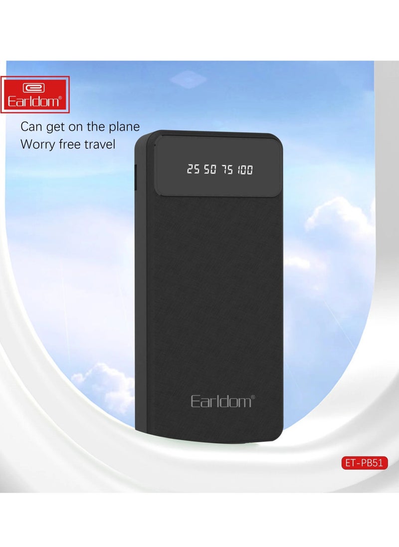 Earldom - باور بانك ET-PB51 بسعة 20000 مللي أمبير في الساعة مع سعة عالية ومنفذي USB وشحن سريع وشاشة LED للهواتف الذكية - Image 1
