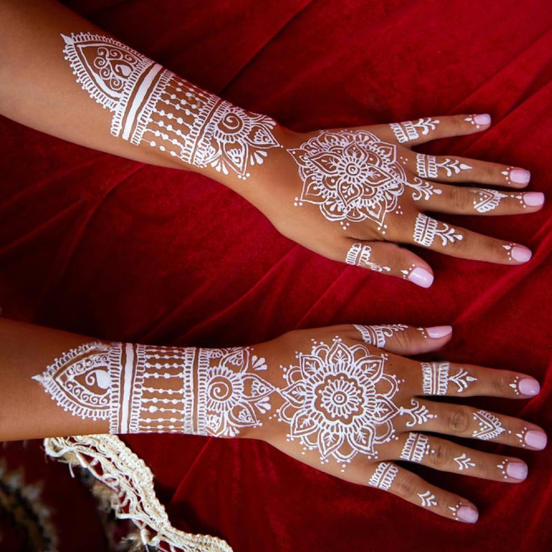 Mzstgh Henna Tattoo Stencil Kit,12 Sheets Stickers for Henna Tattoo Hand Forearm Glitter Airbrush DIY Tattooing Template, Large Indian Temporary Tattoo Stickers - Image 5