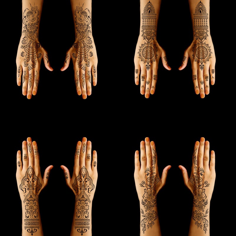 Mzstgh Henna Tattoo Stencil Kit,12 Sheets Stickers for Henna Tattoo Hand Forearm Glitter Airbrush DIY Tattooing Template, Large Indian Temporary Tattoo Stickers - Image 3