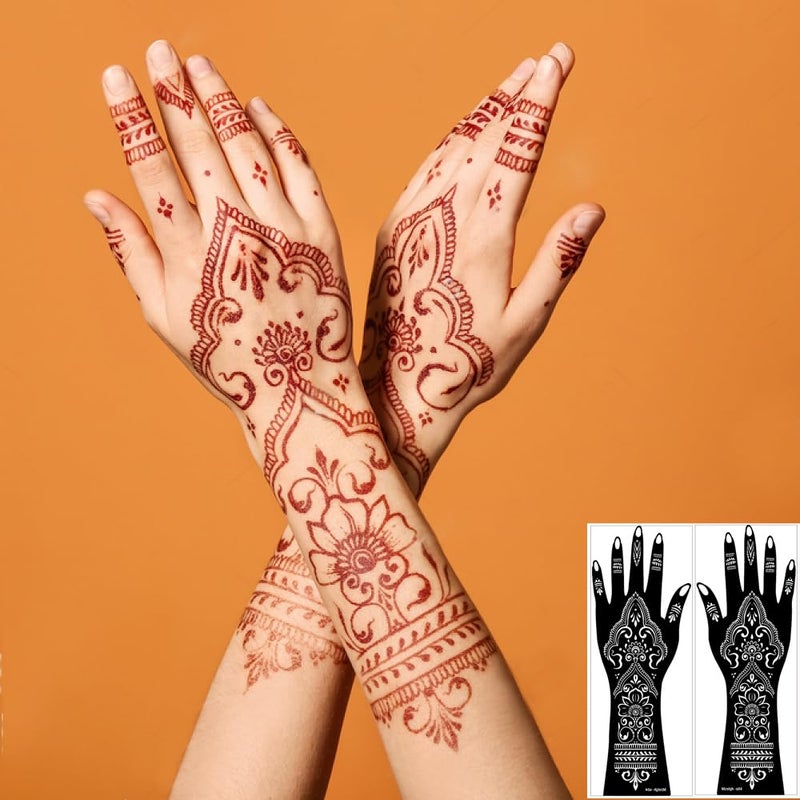 Mzstgh Henna Tattoo Stencil Kit,12 Sheets Stickers for Henna Tattoo Hand Forearm Glitter Airbrush DIY Tattooing Template, Large Indian Temporary Tattoo Stickers - Image 4