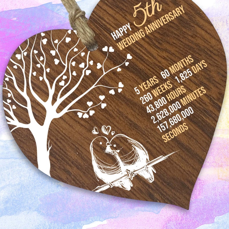 Stuff4 5th Wedding Anniversary Wooden Heart Plaque  Dark Wood Sign Keepsake  Celebrate Wooden Anniversary Wife Husband Boyfriend Girlfriend Mom Dad  Plaque with Quotes Gifts from the Kids - Image 2